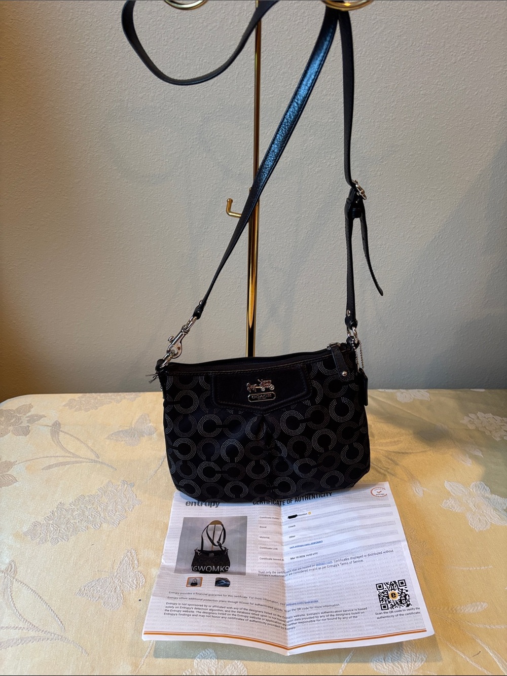 Coach Black Signature C Logo Crossbody Bag with COA